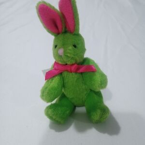 VINTAGE- 4” 1999 Rabbit Mini Bunny G.A.C Plush Stuffed Animal Green Pink Ribbon